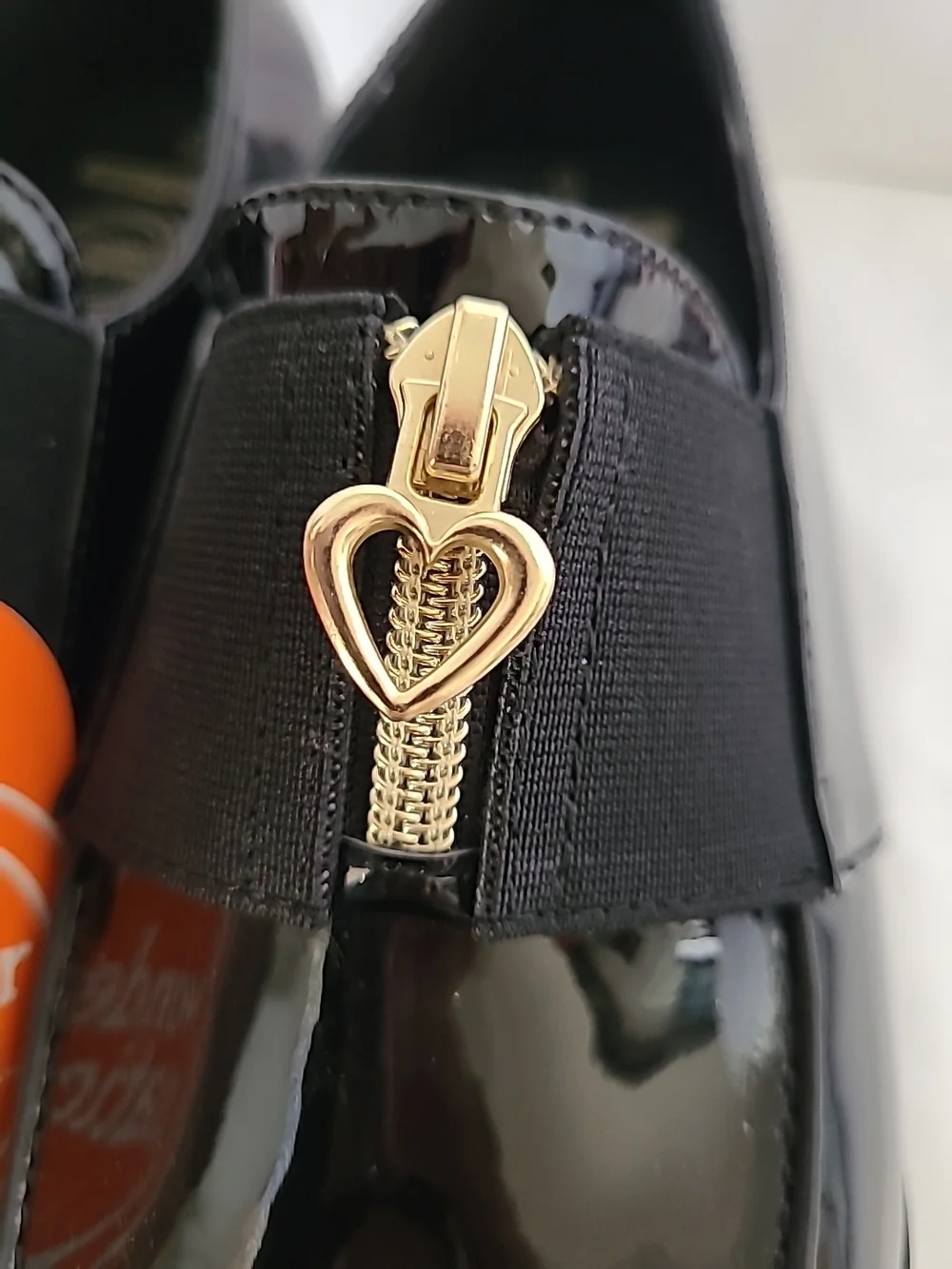 Wonder Nation Black Patent Loafers with Gold Heart Zippers